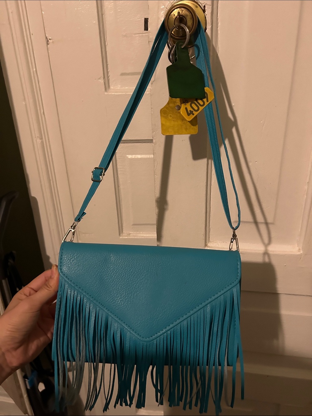 Blue fringe bag